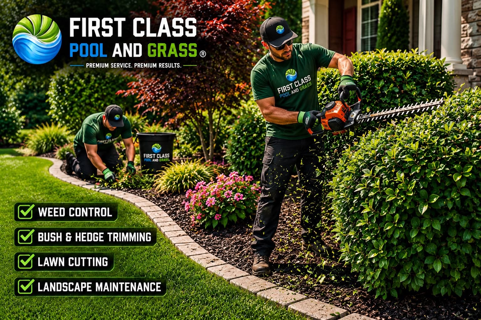 Crew performing lawn and weed control